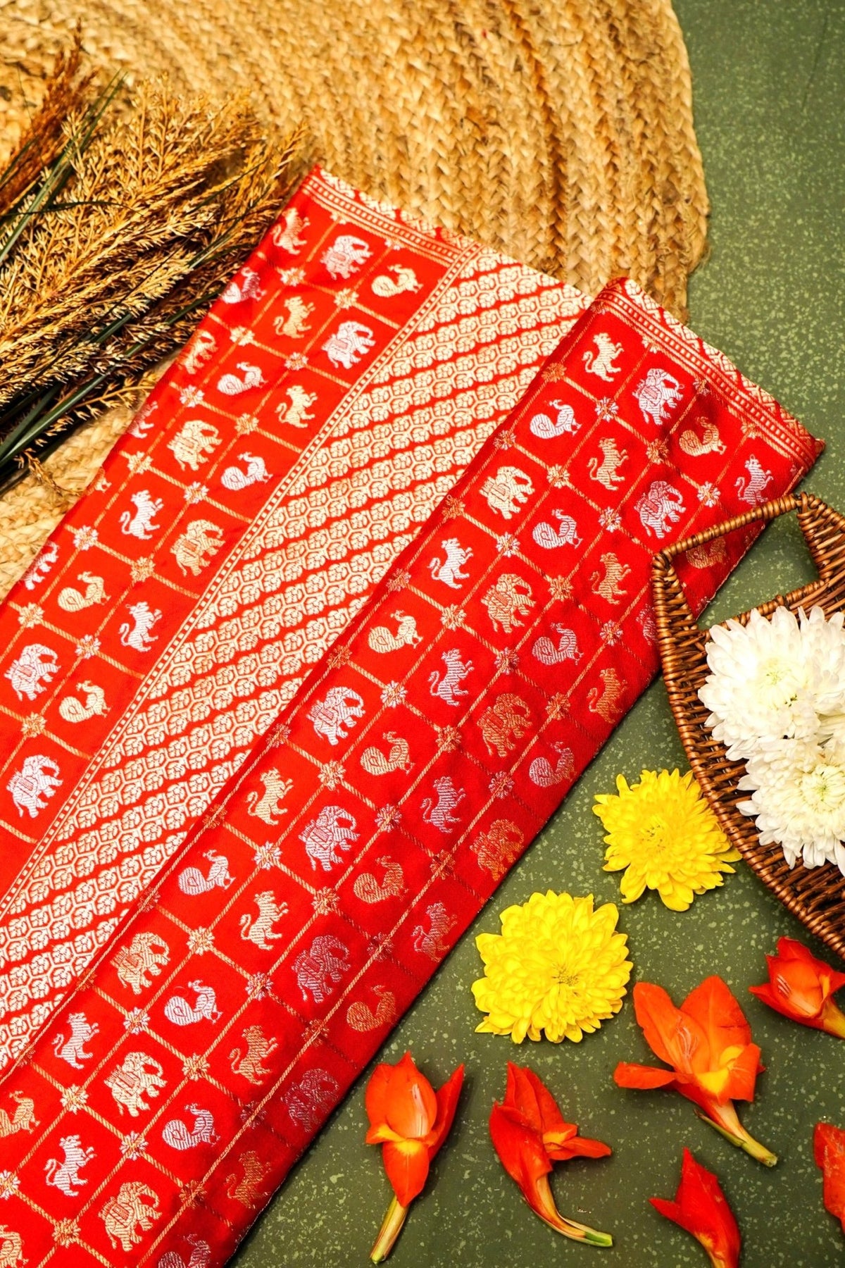 Handwoven Red Banarasi Katan Silk Saree