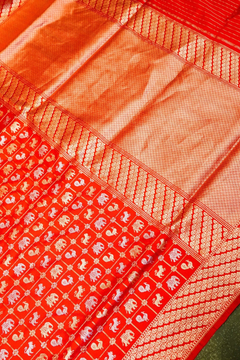 Handwoven Red Banarasi Katan Silk Saree