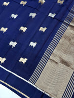 Navy Blue Katan Silk Handwoven Banarasi Saree