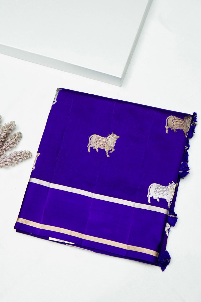 Handwoven Blue Banarasi Katan Soft Silk Saree