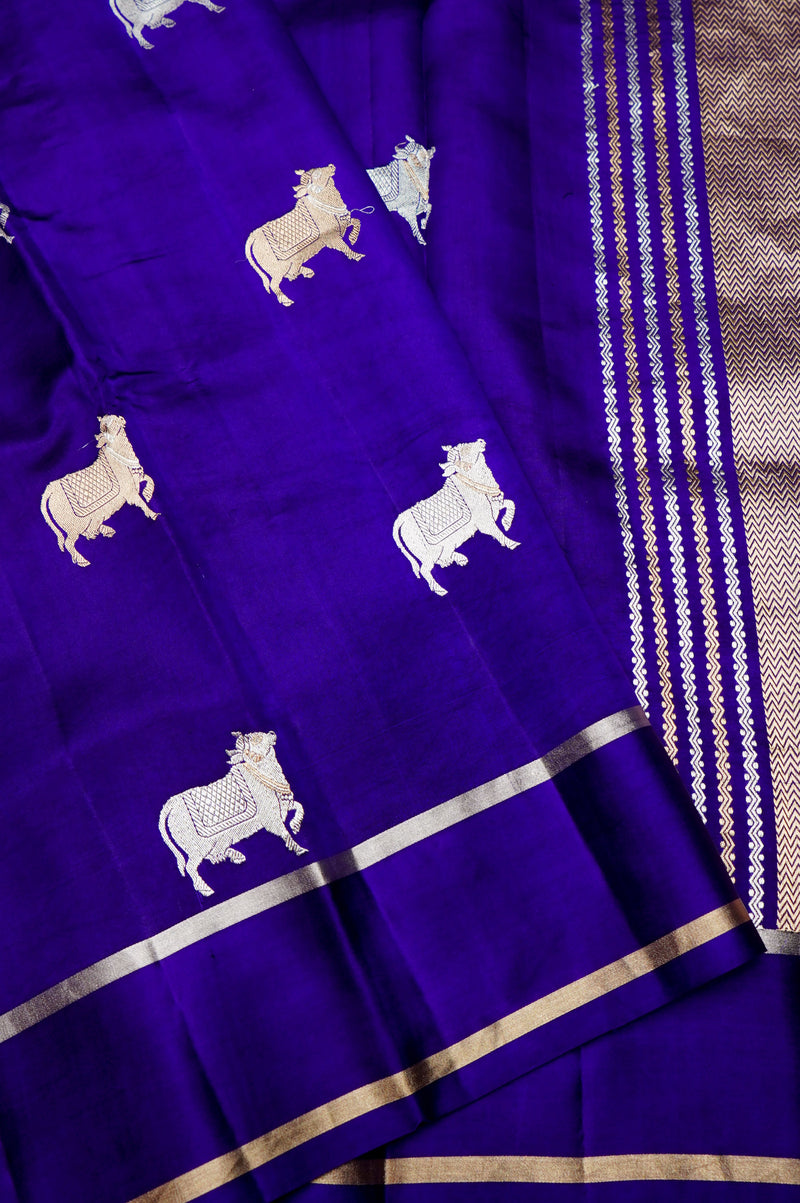 Handwoven Blue Banarasi Katan Soft Silk Saree