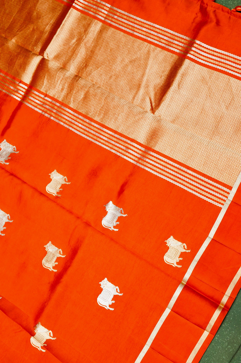 Handwoven Orange Banarasi Katan Soft Silk Saree