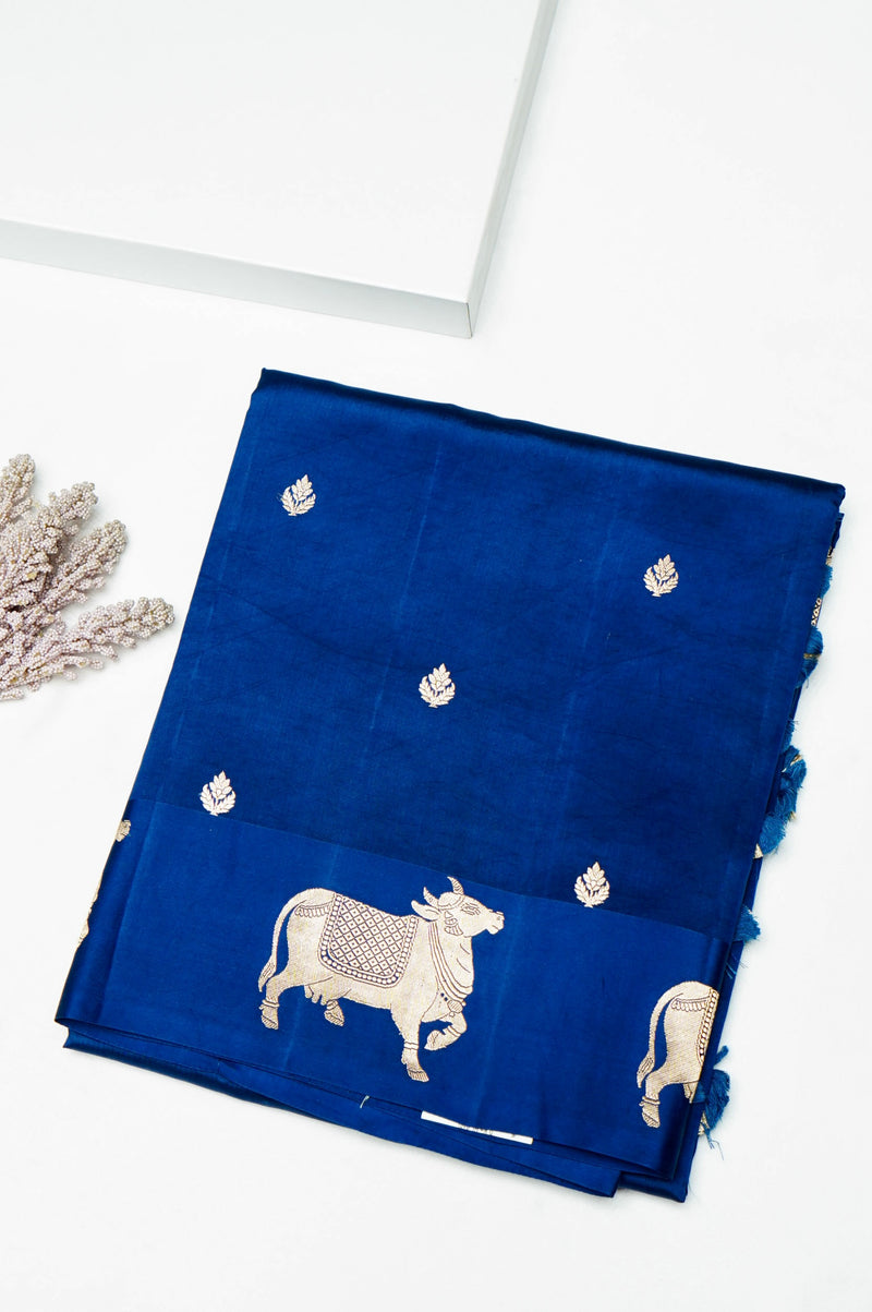 Handwoven Blue Banarasi Katan Soft Silk Saree
