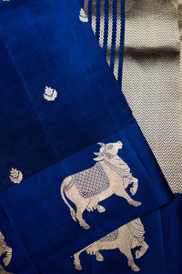 Handwoven Blue Banarasi Katan Soft Silk Saree
