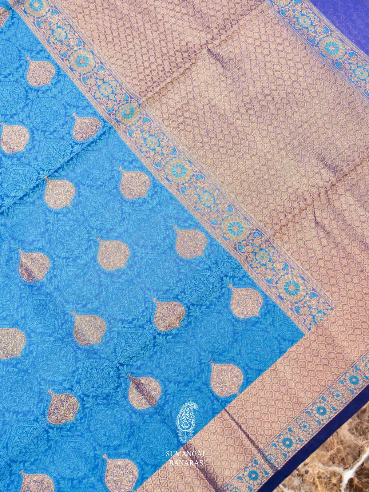 Banarasi Blue Blended Tanchoi Silk Saree