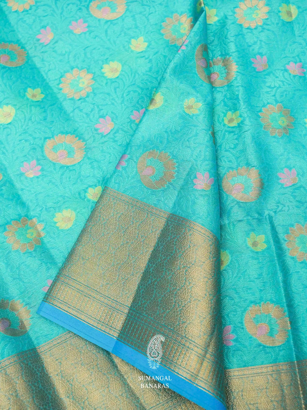 Banarasi Sky Blue Blended Tanchoi Silk Saree