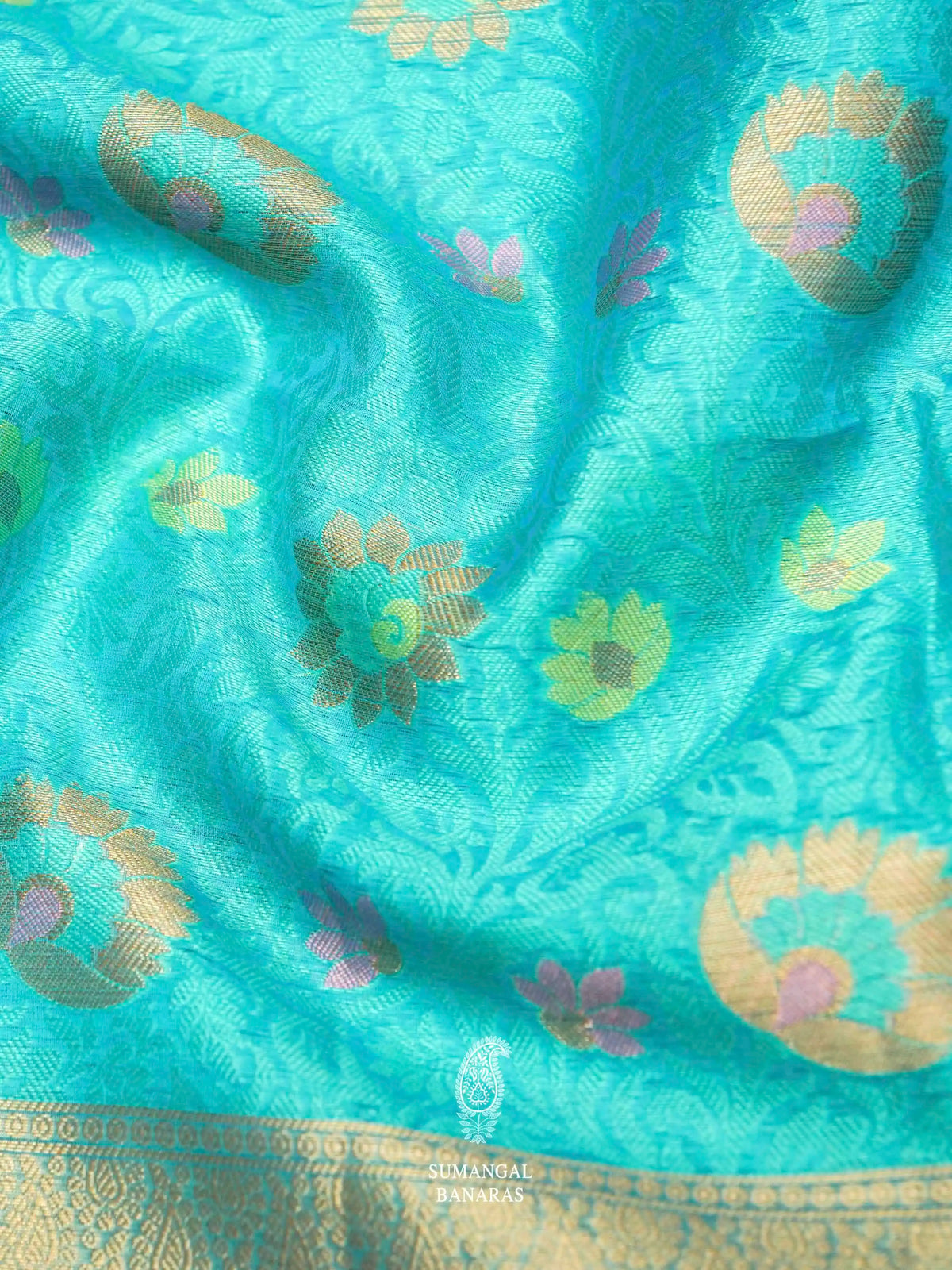 Banarasi Sky Blue Blended Tanchoi Silk Saree
