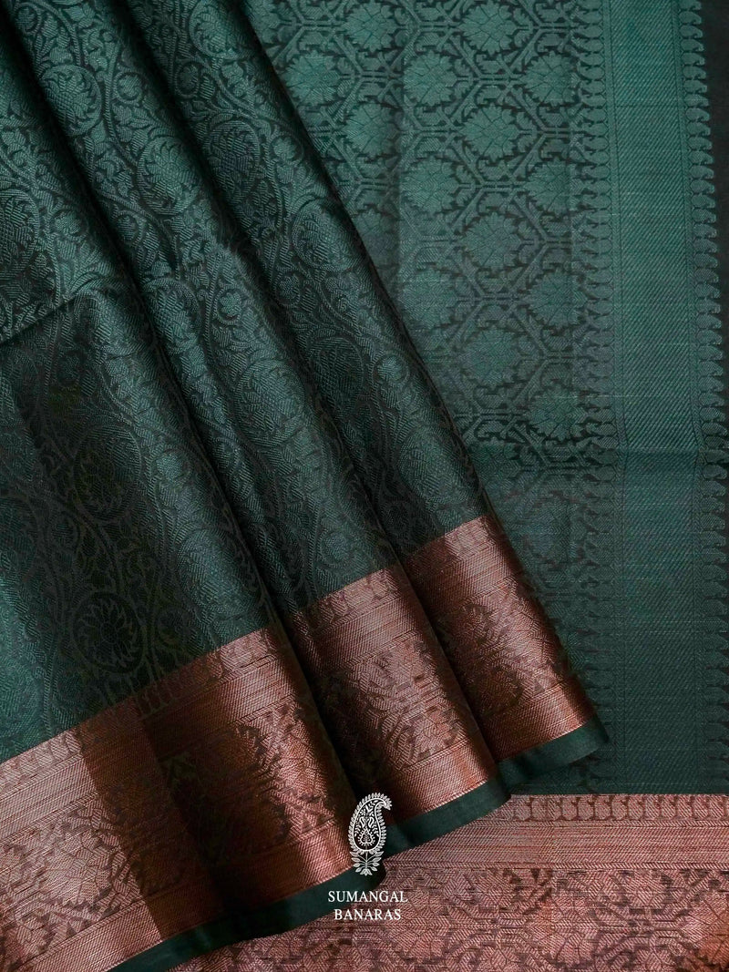 Banarasi Bottle Green Blended Tanchoi Silk Saree