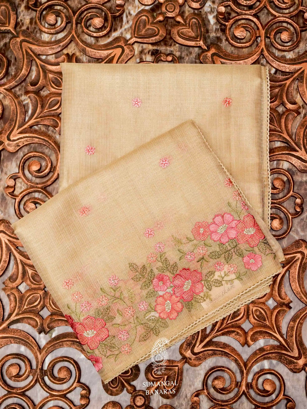 Banarasi Beige Blended Tissue Silk Saree