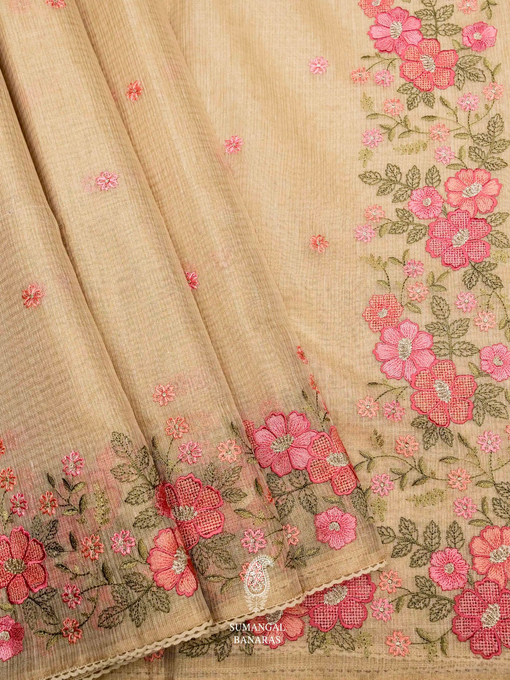 Banarasi Beige Blended Tissue Silk Saree
