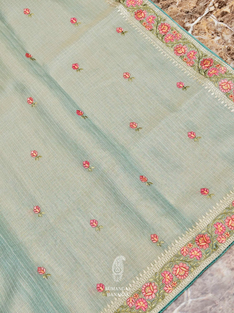 Banarasi Sky Blue Blended Tissue Silk Saree
