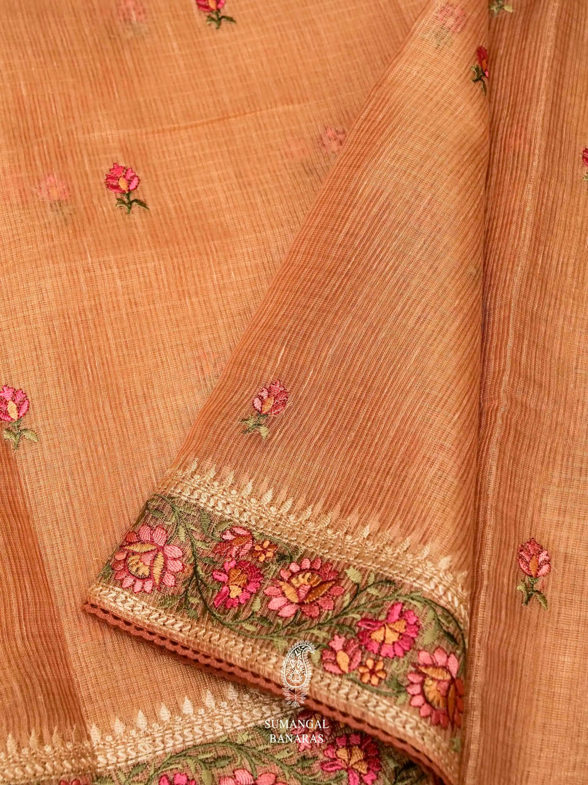 Banarasi Orange Blended Tissue Silk Saree
