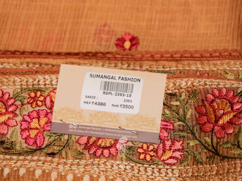 Banarasi Orange Blended Tissue Silk Saree