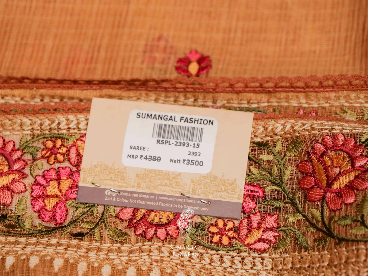 Banarasi Orange Blended Tissue Silk Saree