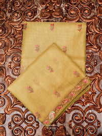 Banarasi Olive Green Blended Tissue Silk Saree