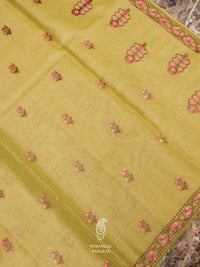 Banarasi Olive Green Blended Tissue Silk Saree