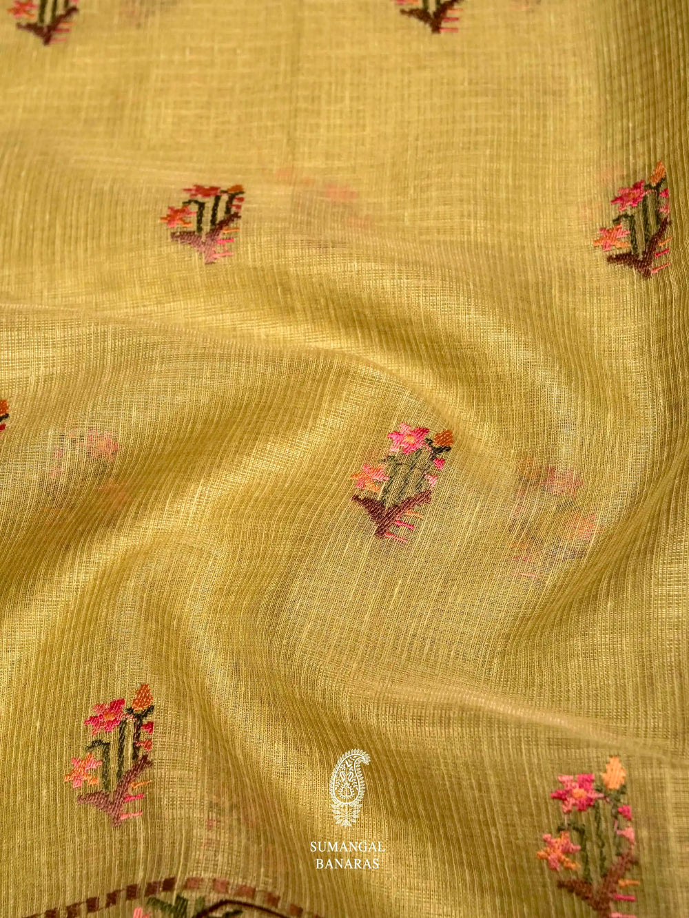 Banarasi Olive Green Blended Tissue Silk Saree