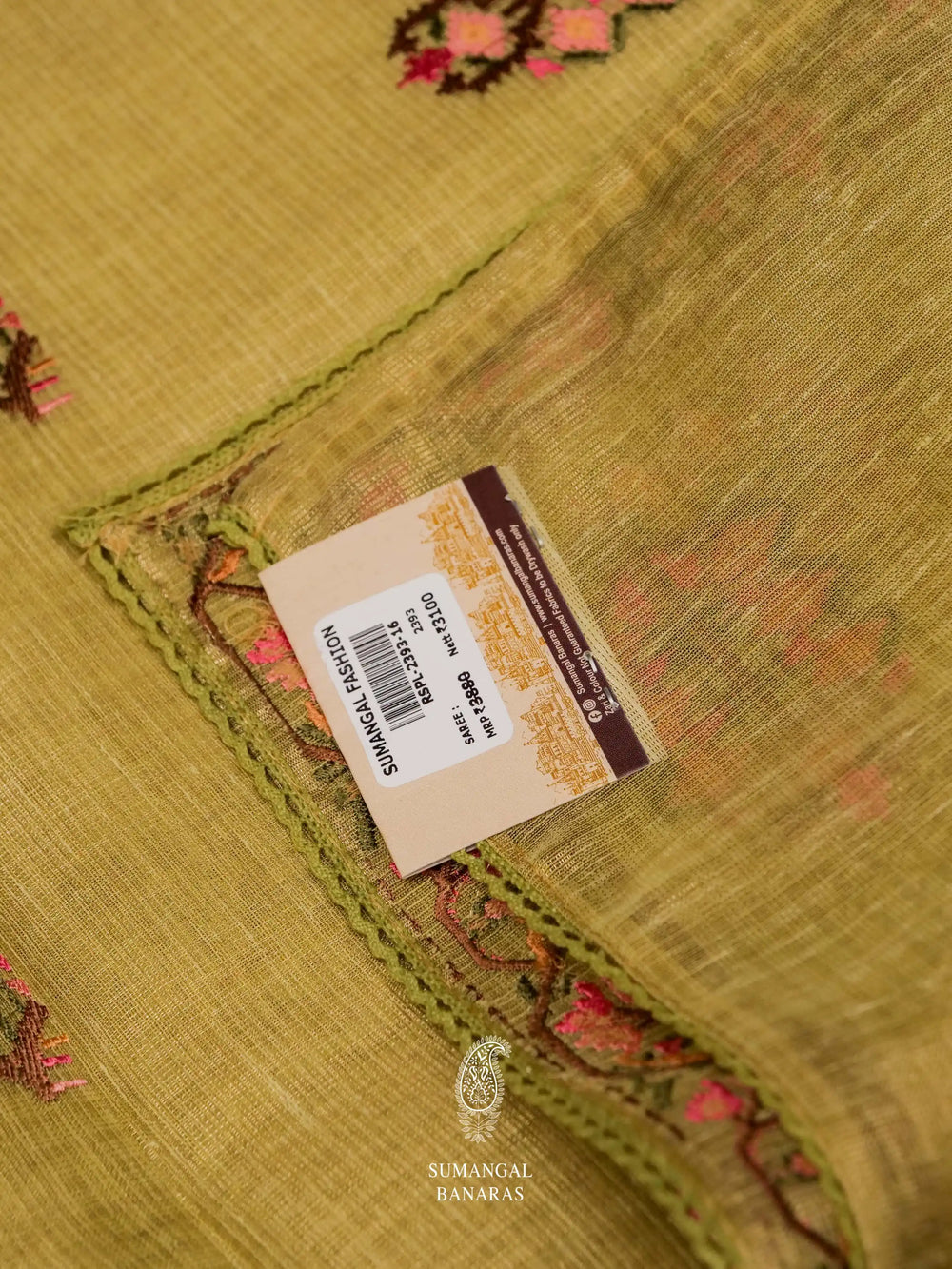 Banarasi Olive Green Blended Tissue Silk Saree