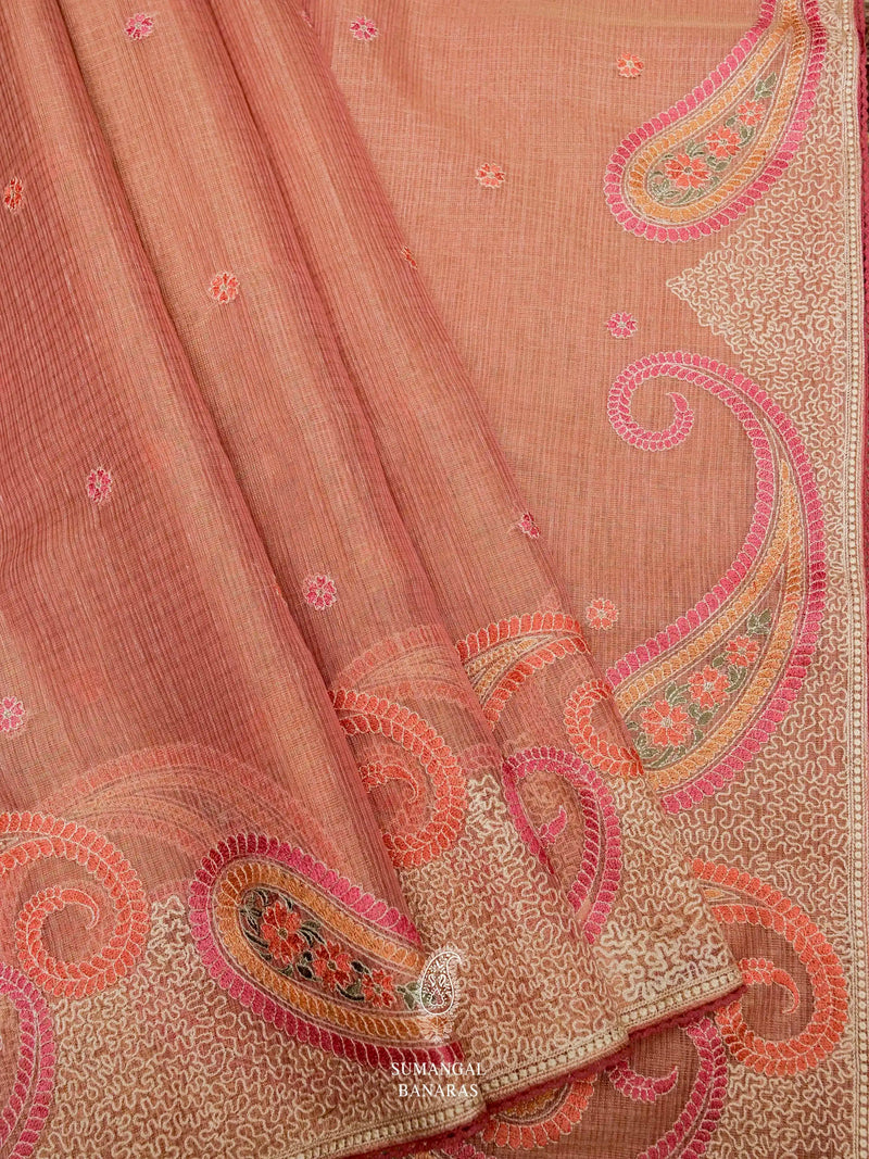 Banarasi Pink Blended Tissue Silk Saree