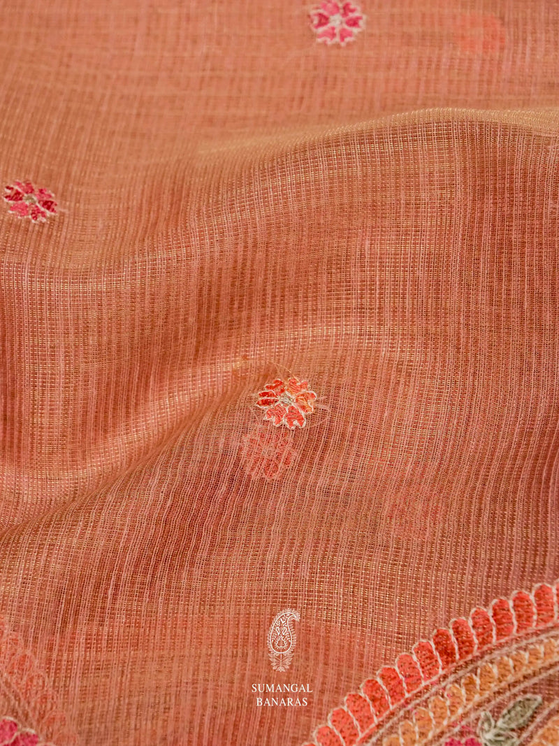 Banarasi Pink Blended Tissue Silk Saree