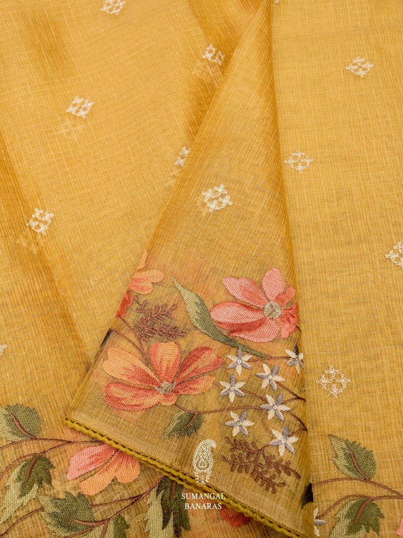 Banarasi Yellow Blended Tissue Silk Saree