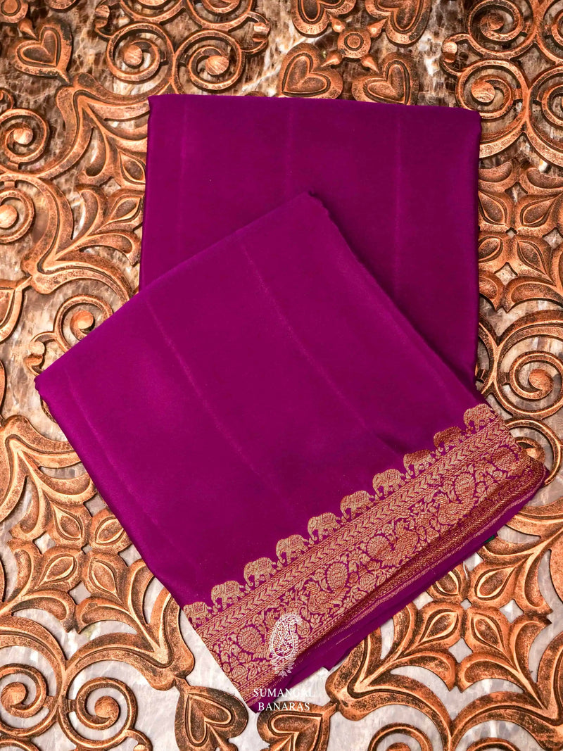 Handwoven Magenta Banarasi Crepe Saree