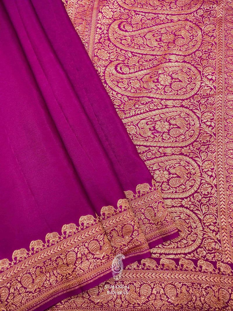 Handwoven Magenta Banarasi Crepe Saree