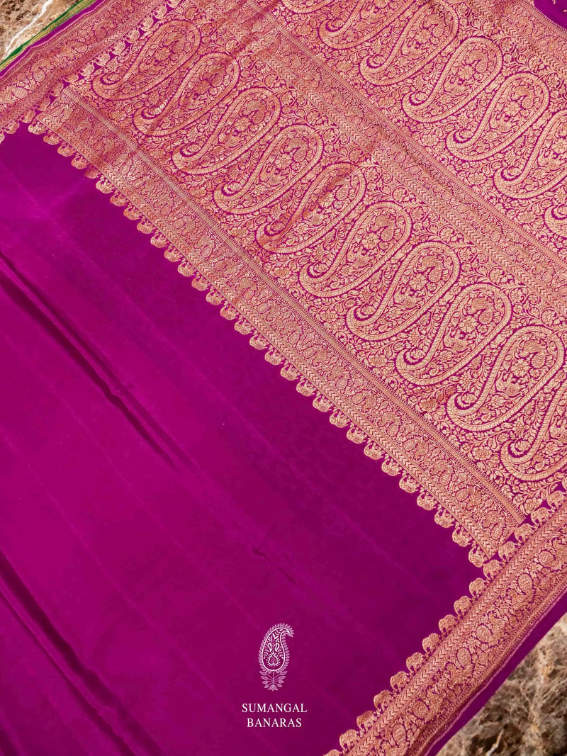 Handwoven Magenta Banarasi Crepe Saree
