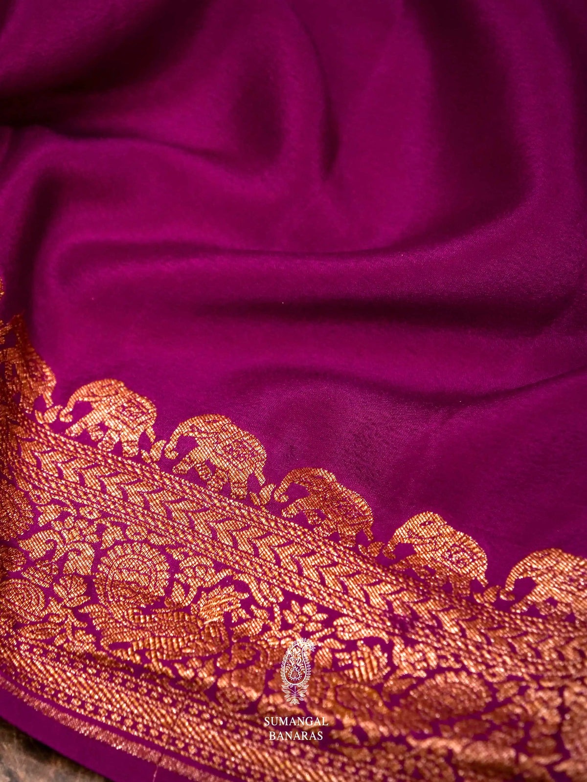 Handwoven Magenta Banarasi Crepe Saree