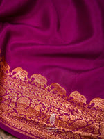 Handwoven Magenta Banarasi Crepe Saree