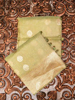 Handwoven Olive Green Banarasi Kora Silk Saree