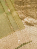 Handwoven Olive Green Banarasi Kora Silk Saree