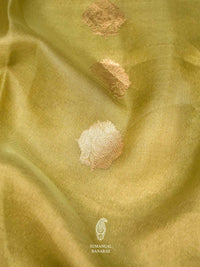 Handwoven Olive Green Banarasi Kora Silk Saree
