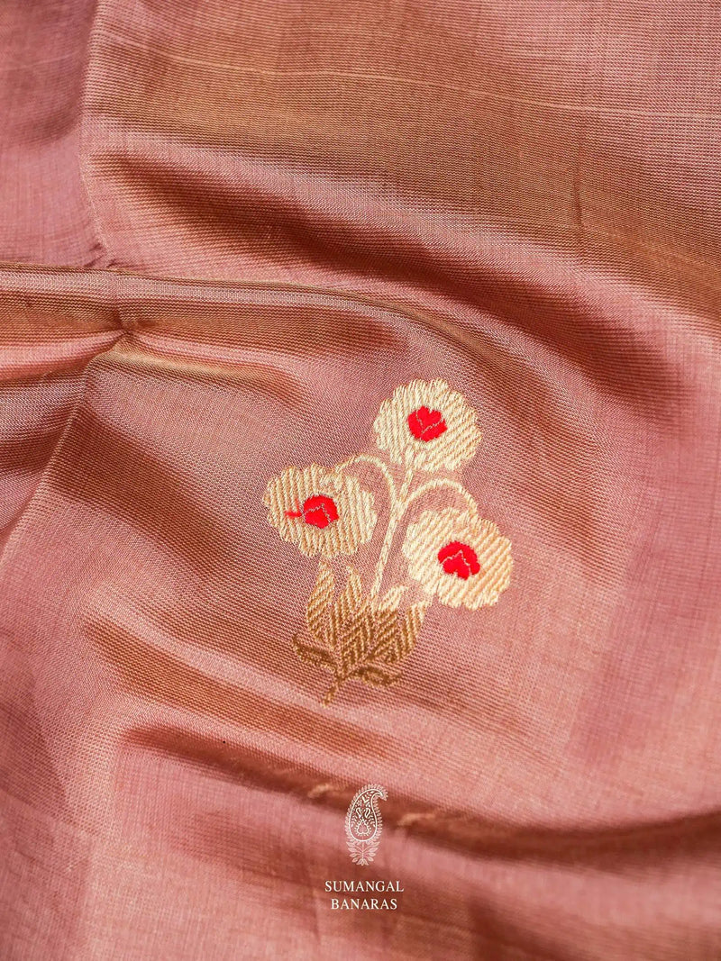 Handwoven Peach Banarasi Tussar Silk Saree