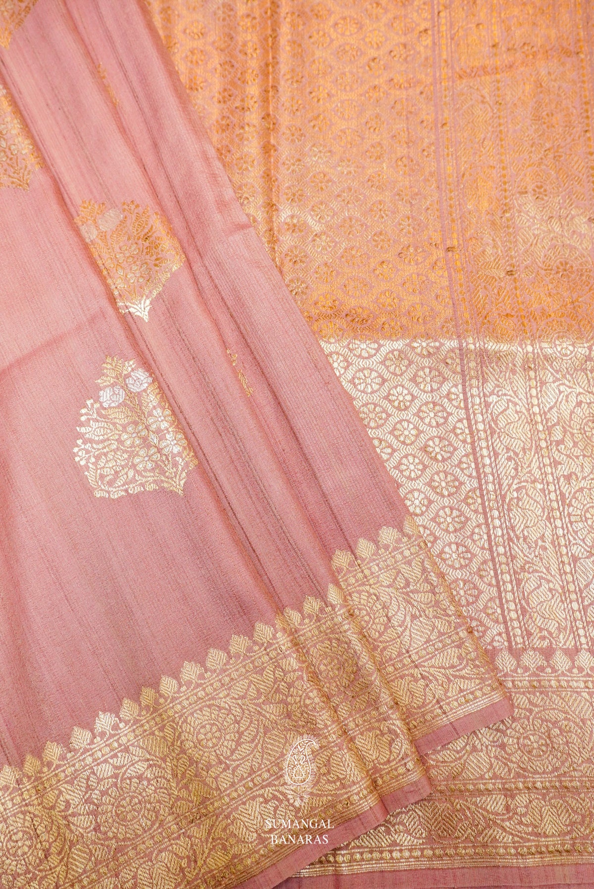 Handwoven Onion Pink Banarasi Tussar Silk Saree