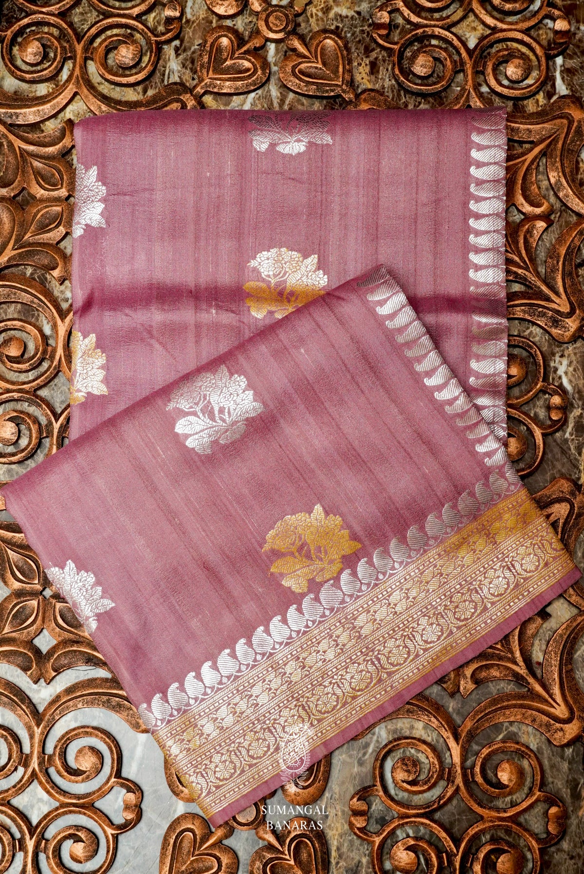 Handwoven Onion Pink Banarasi Tussar Silk Saree