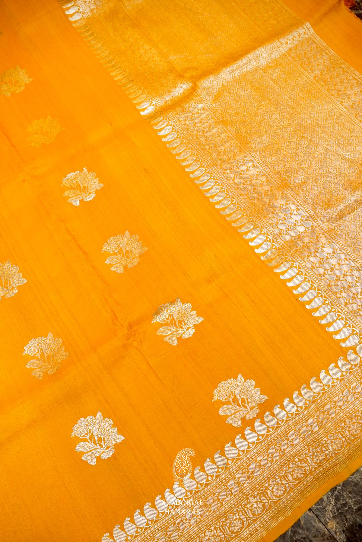 Handwoven Mustard Banarasi Tussar Silk Saree
