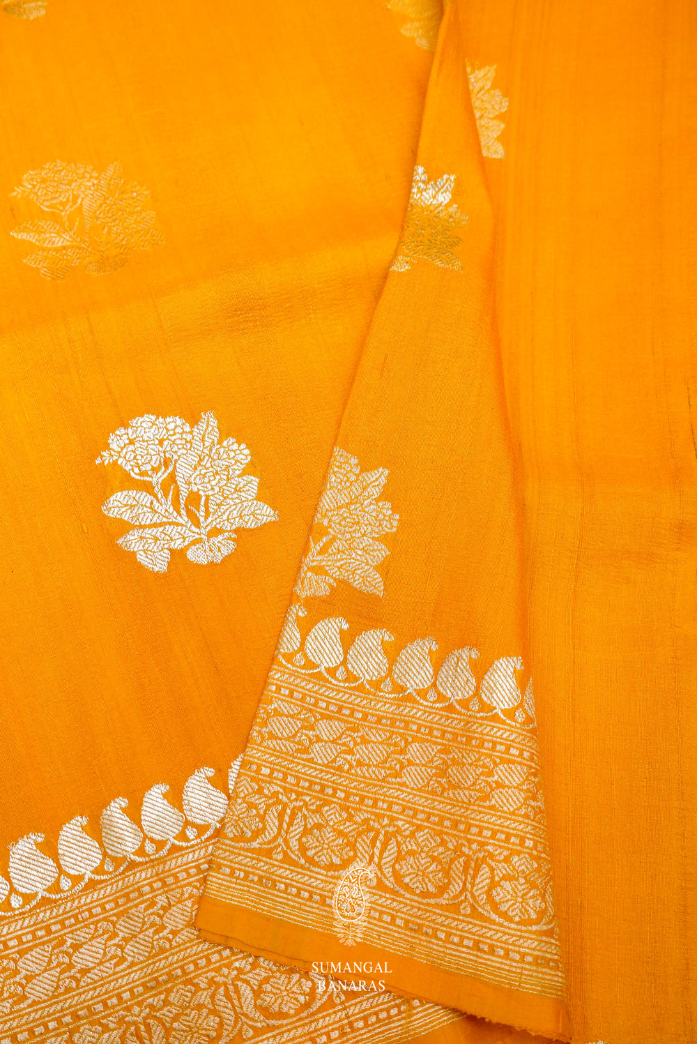 Handwoven Mustard Banarasi Tussar Silk Saree