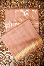 Handwoven Peach Banarasi Tussar Silk Saree