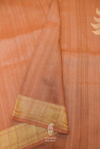 Handwoven Peach Banarasi Tussar Silk Saree
