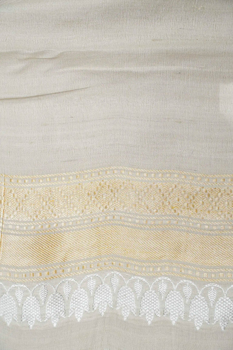 Handwoven Off White Banarasi Tussar Silk Saree