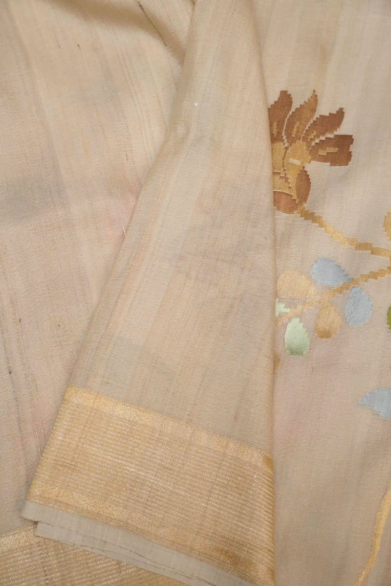 Handwoven Off White Banarasi Tussar Silk Saree