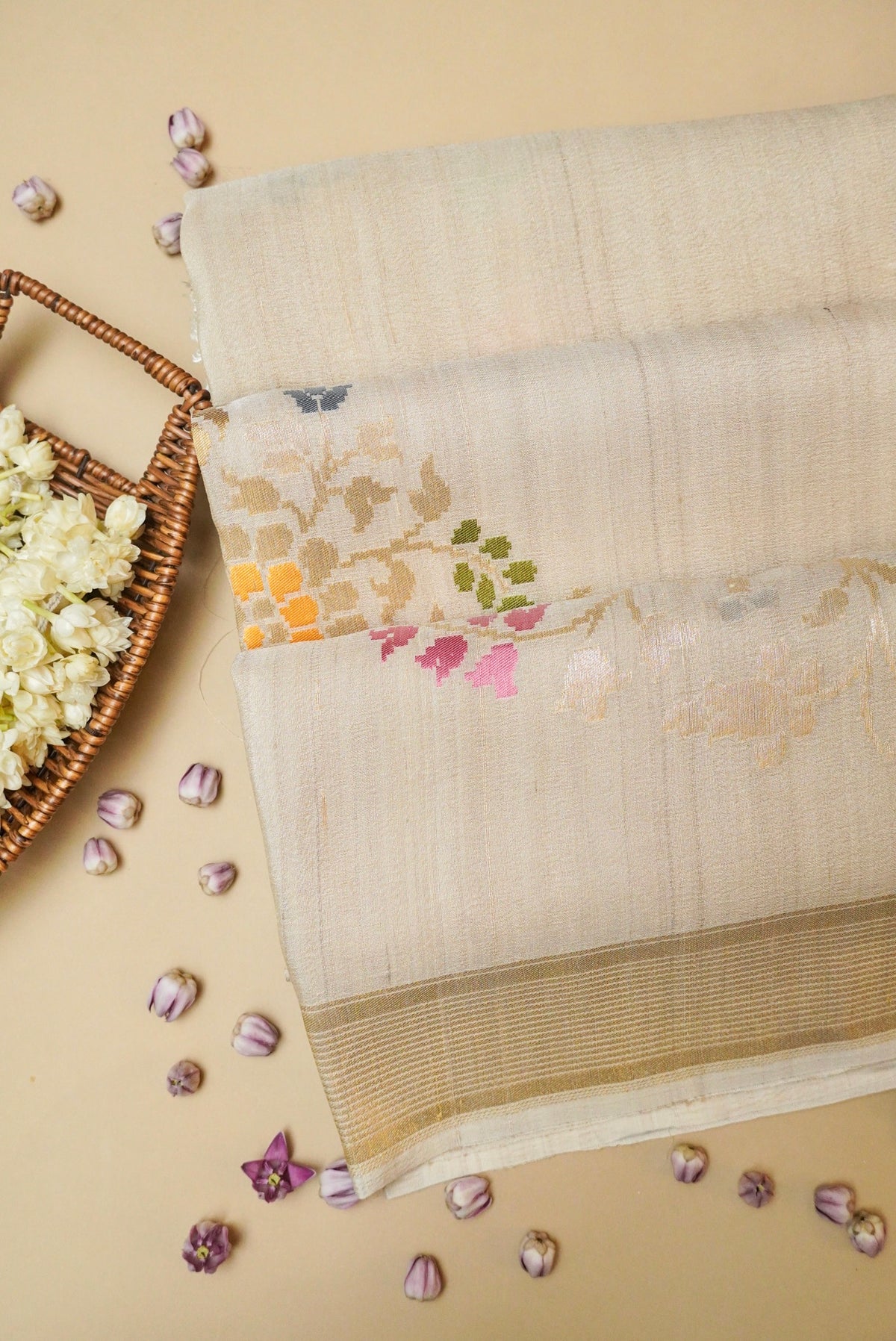 Handwoven Off White Banarasi Moonga Silk Saree