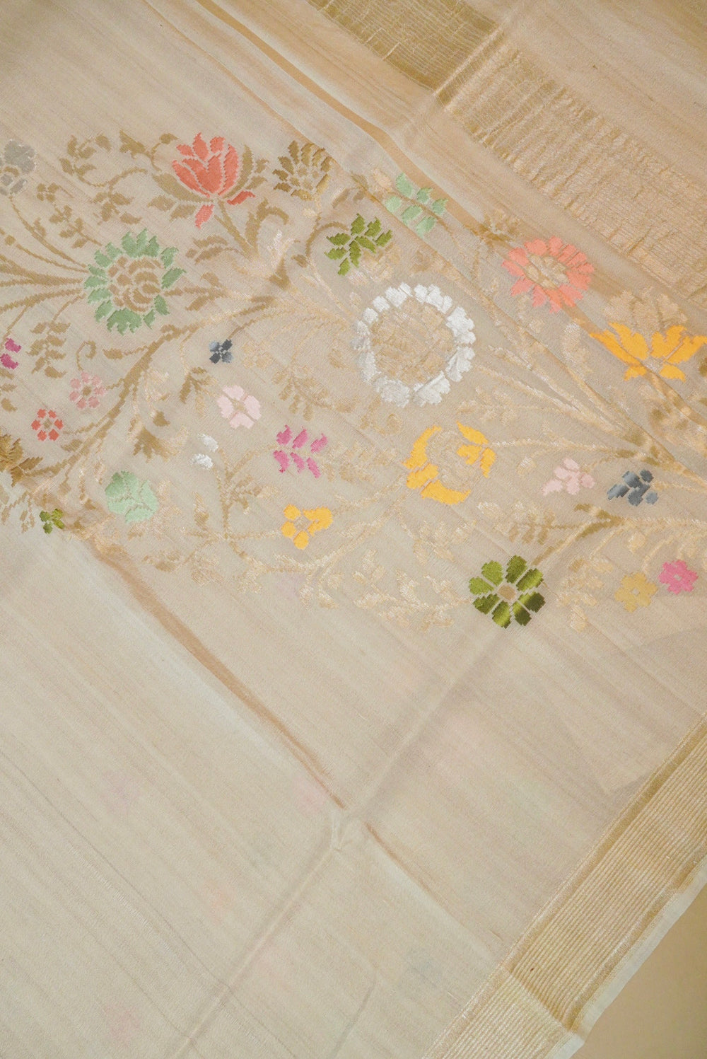 Handwoven Off White Banarasi Moonga Silk Saree