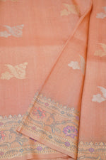 Handwoven Pastel Peach Banarasi Handloom Tussar Silk Saree