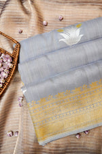 Handwoven Grey Banarasi Handloom Tussar Silk Saree