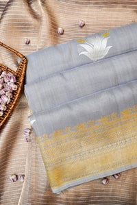 Handwoven Grey Banarasi Handloom Tussar Silk Saree