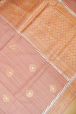 Handwoven Peach Banarasi Handloom Tussar Silk Saree