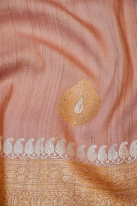 Handwoven Peach Banarasi Handloom Tussar Silk Saree