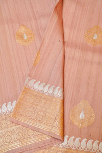 Handwoven Peach Banarasi Handloom Tussar Silk Saree